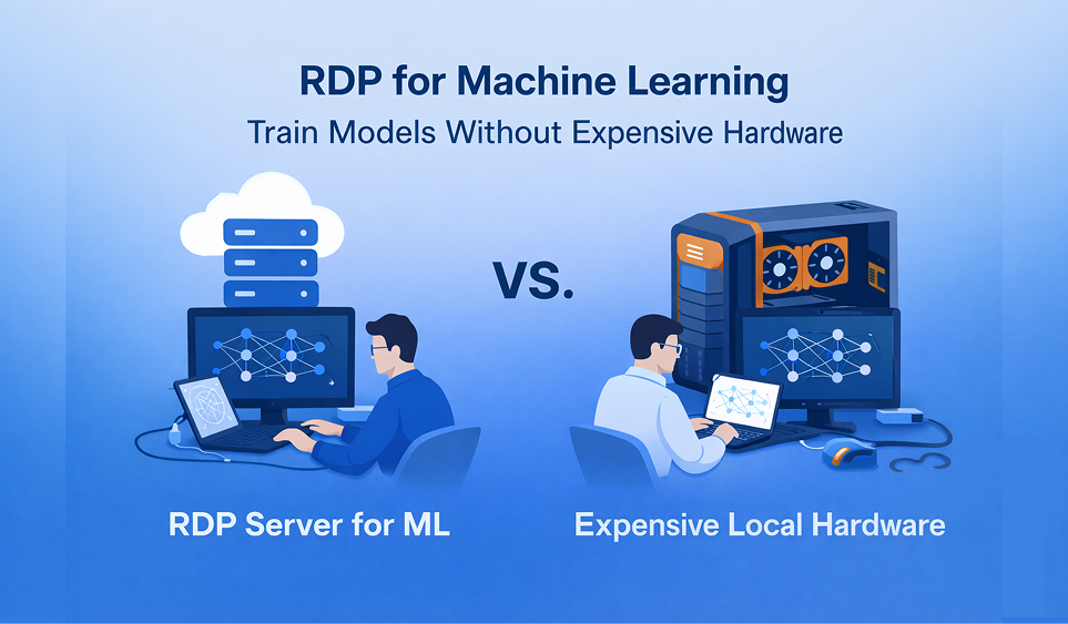 Cloud Server vs RDP comparison image showing secure remote desktop, cloud hosting, and business remote access solutions.